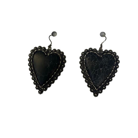 Black and Silver Heart Earrings - Picture 1 of 4